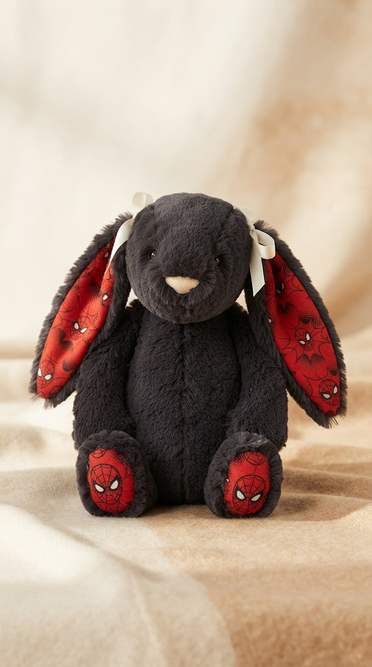 Handmade by Louise mobile hero - Spider-Man themed bunny plush